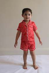 Whenua Short Sleeve Satin Pj Set (Kids - Whero/Red)