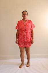 Whenua Short Sleeve Satin Pj Set (Adults - Whero/Red)