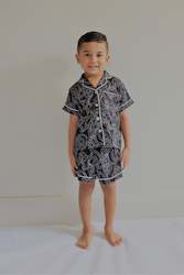 Whenua Short Sleeve Satin Pj Set (Kids - Pango/Black)