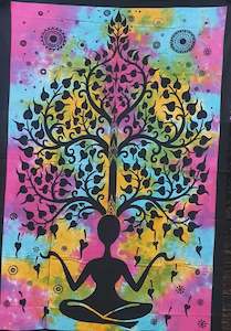 Tie Dye Meditation Tree Tapestry Single