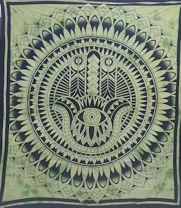 Store-based retail: Green Hamsa Hand Mandala Tapestry Double