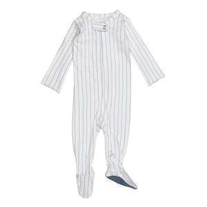 Organic Slub Jersey Zipper Footie | Pool Pinstripe