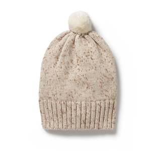 Baby wear: Knitted Bauble Hat | Almond Fleck