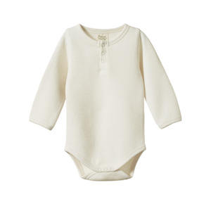 Baby wear: Long Sleeve Henley Bodysuit Waffle | Natural