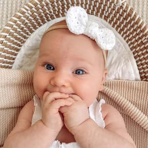 Baby wear: Bow Headband | White Broderie