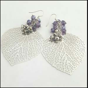 Silver Leaf & Crystal Earrings