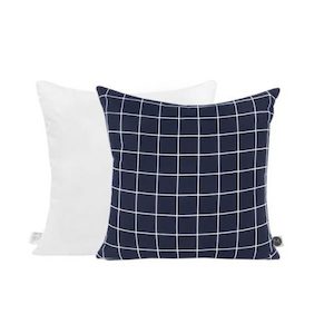 White Grid Navy Cushion - White Sugaa and Co