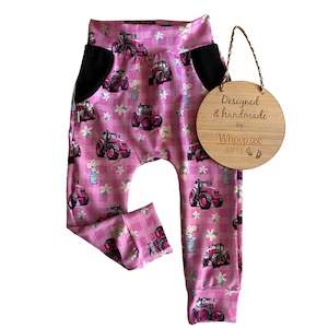 Harem Pants - JUST IN GINGHAM PINK TRACTORS