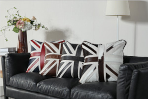 Furniture wholesaling: Union Jack Cushion | Blue & Red Leather