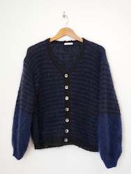 Hand knit cardi - Indigo + black