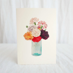 Clothing: Hydrangea Ranger Card - Carnations in glass vase