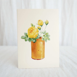 Clothing: Hydrangea Ranger Card - Yellow rose in ceramic vase