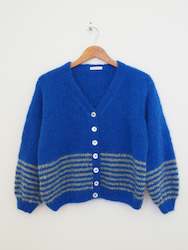 Hand knit cardi - Cobalt + sage pre-order