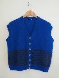 Clothing: Hand knit vest - Cobalt + Charcoal