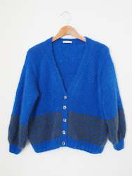 Clothing: Hand knit cardi - Cobalt + olive