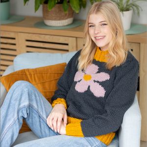 Chunky Daisy Jumper Knitting Pattern (N1632)