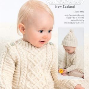 Aran Sweater and Beanie Knitting Pattern (1412)