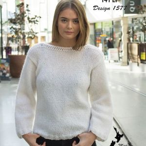 Boat Neck Sweater Knitting Pattern (1577)