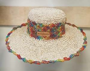 Hand made Crochet rainbow hemp hat (small brim)