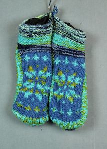 Flower: Wool knit slippers - Blue