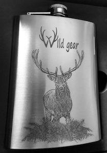 Red Front On Stainless Steel hipflask set