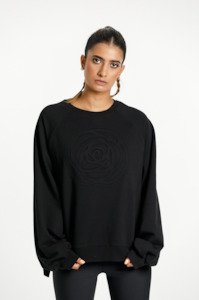 Rose Road Sloppy Joe Crew - Black W Large Debossed Rose