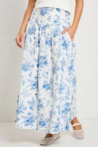 Ivy + Jack Affinity Porcelain Print Shirred Back Tiered Maxi Skirt