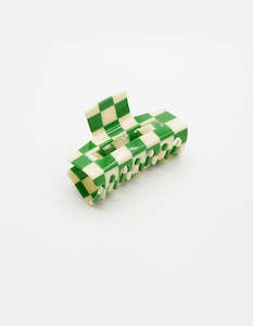 STELLA + GEMMA HAIR GRIP CHECKERED RECTANGLE GREEN/CREAM