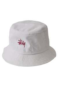 STUSSY GRAFFITI CORD BUCKET HAT - WHITE/MAROON