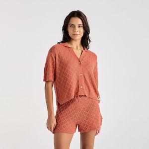 Wrangler Scallop Shrunken Knit Shirt - Earth