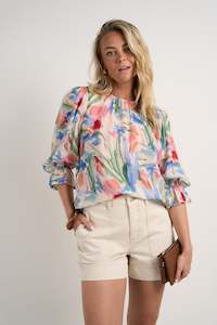 Womenswear: IVY + JACK CANDID WATERCOLOUR FRILL SLEEVE CREW NECK SS TOP