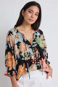 AMONG THE BRAVE ANTIC TROPICAL BUTTON FRONT BLOUSE