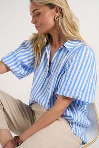 Womenswear: IVY + JACK HARMONY BLUE STRIPE SHORT SLEEVE SHIRT