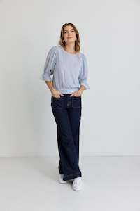 Womenswear: IVY + JACK LOVELY BLUE STRIPE SHIRRED BACK SS TOP - BLUE STRIPE