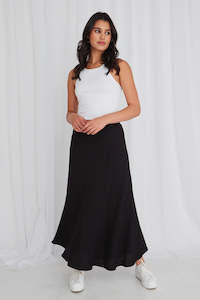 RE:UNION LABEL LAGOS BLACK LINEN FLOATY BIAS CUT MAXI SKIRT - BLACK