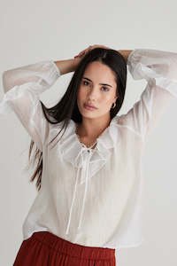 Among The Brave Daily Sheer Texture Frill Front Top - Ivory