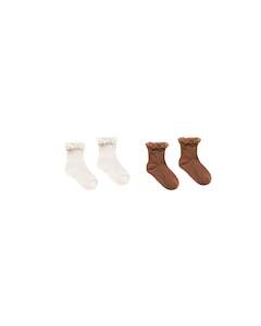 Lace Trim Sock Set || Saddle/Ivory