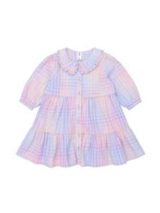 Rainbow Check Long Sleeve Frill Dress || Multi