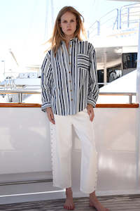 Womenswear: Cooper: Just Casually Shirt. Navy Stripe.