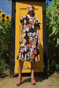 Curate : Modern Romantic Dress. Black Floral.