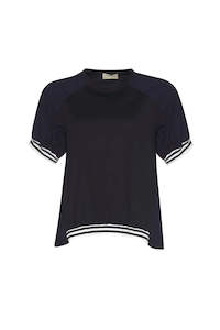 Madley Sweetly: Mixed Media Top. Navy.