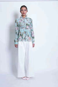 Sheryl May: Baroque Print Frill Shirt .