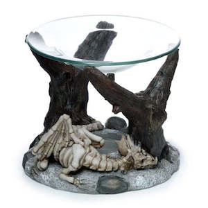 Giftware: Darkness Sleeping Bones Dragon Skeleton Oil & Wax Burner with Glass Dish