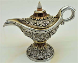 Essential Oils, Incense, Candles, Diffuser's: Silver coloured genie lamp backflow burner