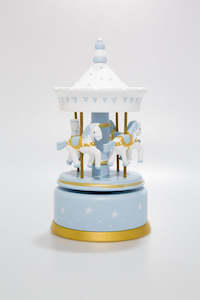 Wooden Carousel Music Box - Blue