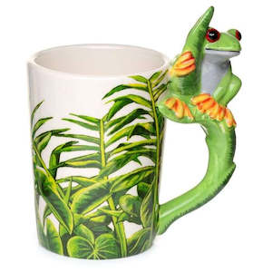 Giftware: Tree Frog with Foliage Decal Ceramic Shaped Handle Mug