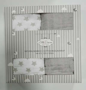 Bamboo/cotton 2 Pack Muslin Wrap Boxed – Silver Star