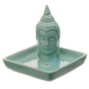 Incense Burners: Eden Ceramic Thai Buddha Square Incense Sticks & Cones Burner Dish light Turquoise