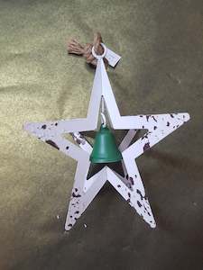 Aged Metal Star with Bell - White