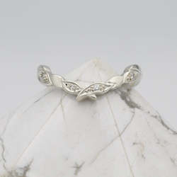 Olive Leaf Ring/ 9ct White Gold, Diamond